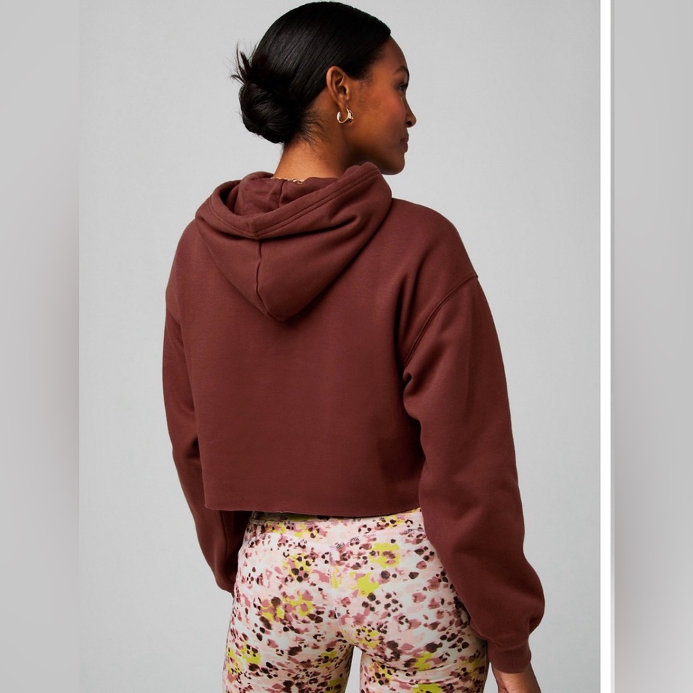 Fabletics Cozy Fleece Cropped Hoodie Chocolate Brown Oversized XS (Fits S) NWOT - Picture 2 of 12